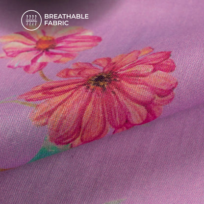 Periwinkle Purple Floral Digital Print Pure Cotton Mulmul Fabric