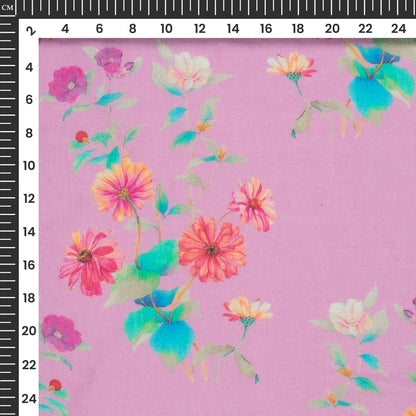 Periwinkle Purple Floral Digital Print Pure Cotton Mulmul Fabric