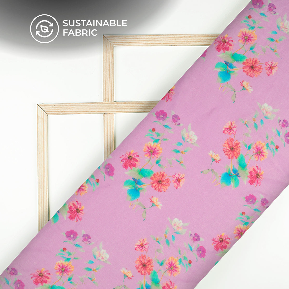 Periwinkle Purple Floral Digital Print Pure Cotton Mulmul Fabric