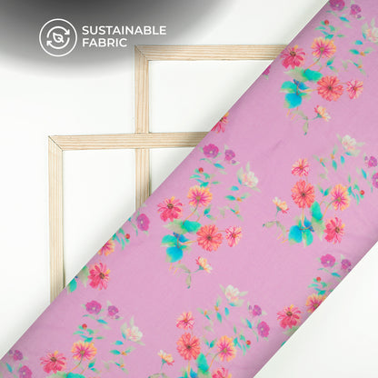 Periwinkle Purple Floral Digital Print Pure Cotton Mulmul Fabric