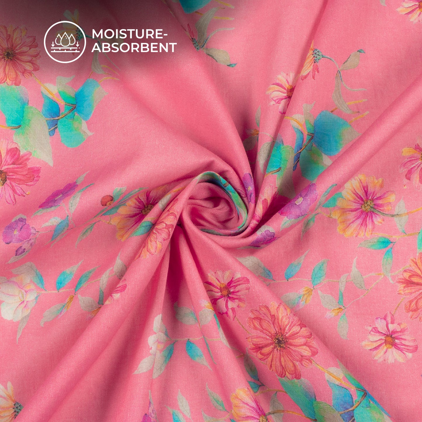 Flamingo Pink Floral Digital Print Pure Cotton Mulmul Fabric