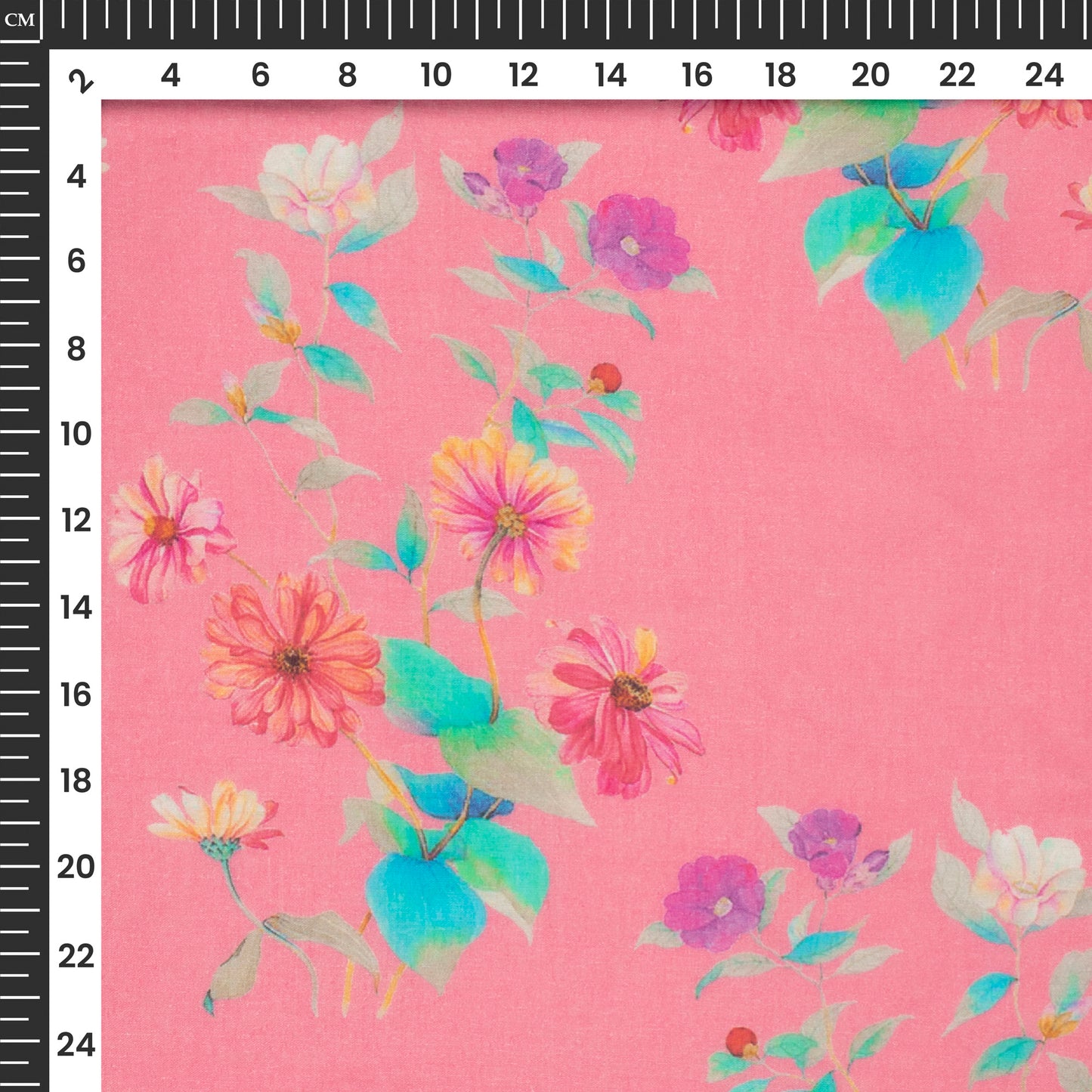 Flamingo Pink Floral Digital Print Pure Cotton Mulmul Fabric