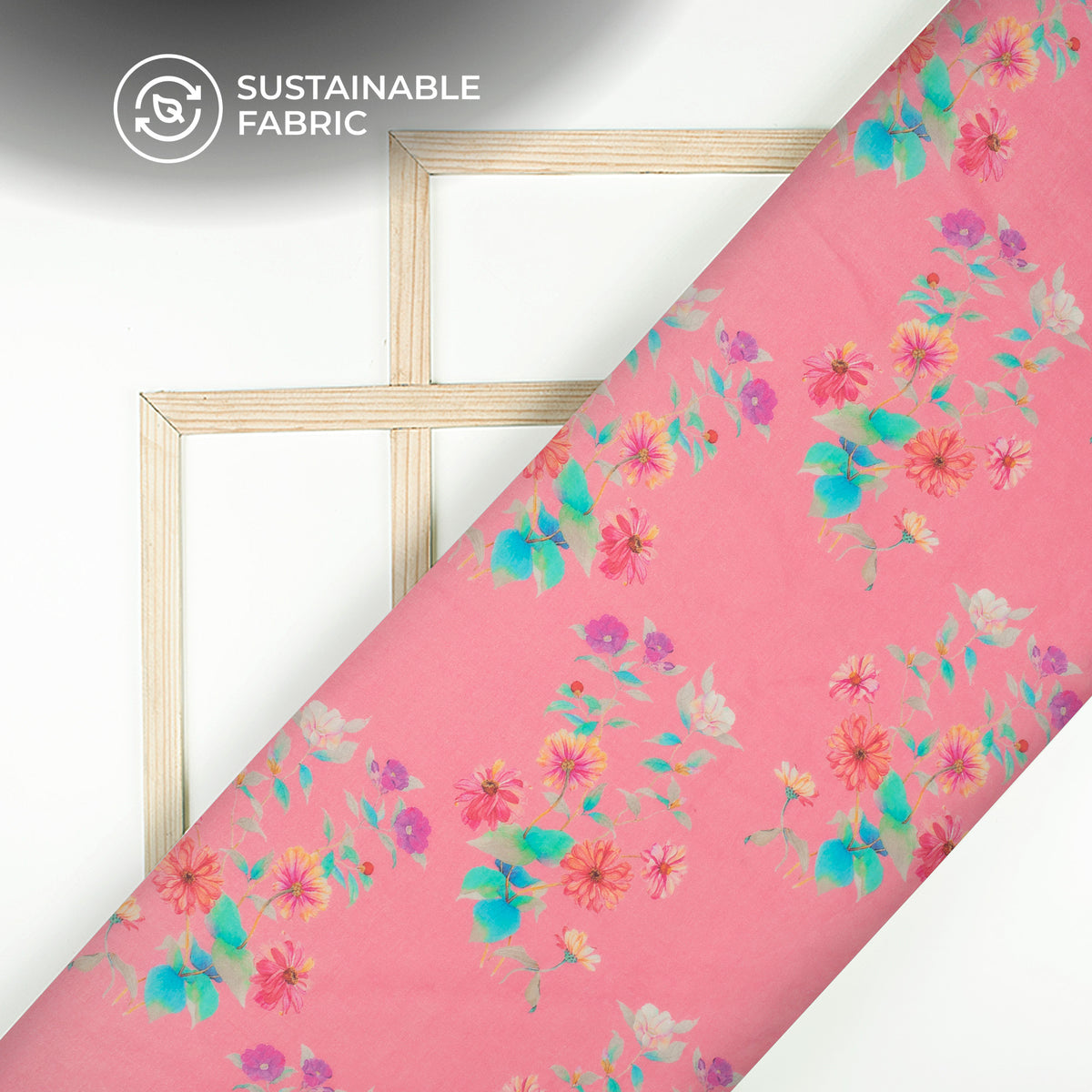 Flamingo Pink Floral Digital Print Pure Cotton Mulmul Fabric