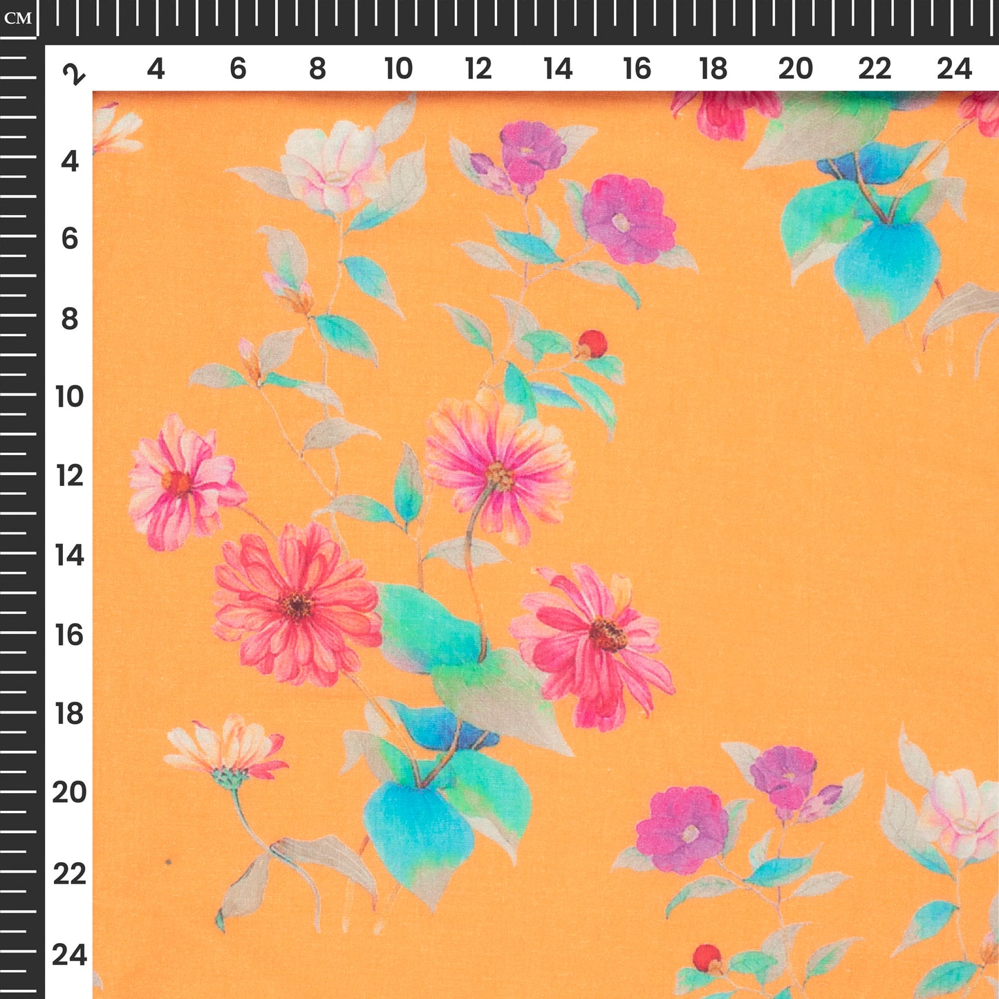 Honey Orange Floral Digital Print Pure Cotton Mulmul Fabric