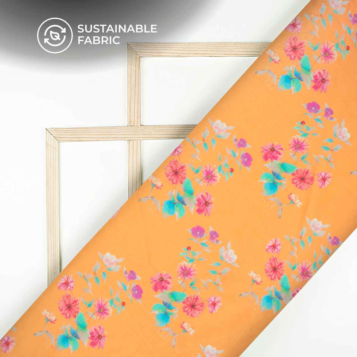 Honey Orange Floral Digital Print Pure Cotton Mulmul Fabric