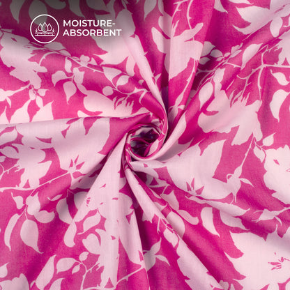 Fuscia Pink Floral Digital Print Pure Cotton Mulmul Fabric