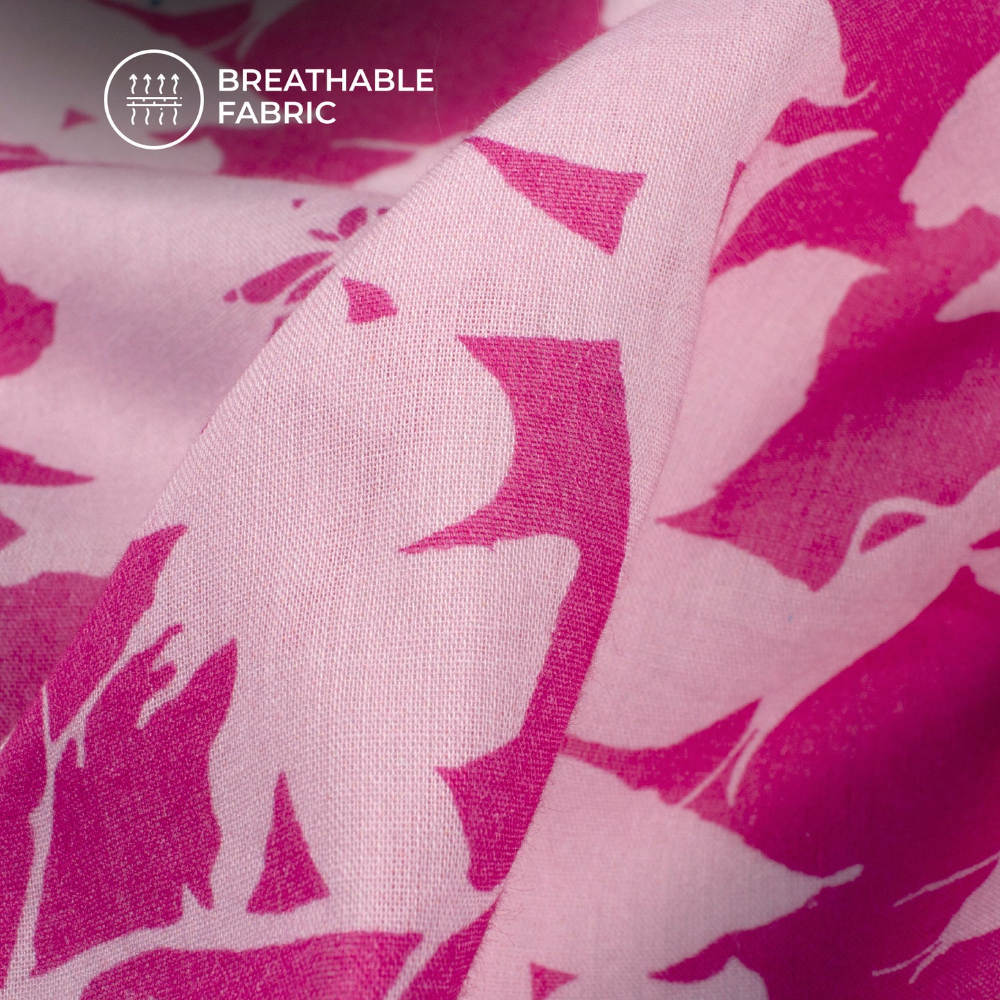 Fuscia Pink Floral Digital Print Pure Cotton Mulmul Fabric