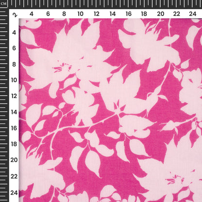 Fuscia Pink Floral Digital Print Pure Cotton Mulmul Fabric