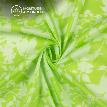 Lime Green Floral Digital Print Pure Cotton Mulmul Fabric