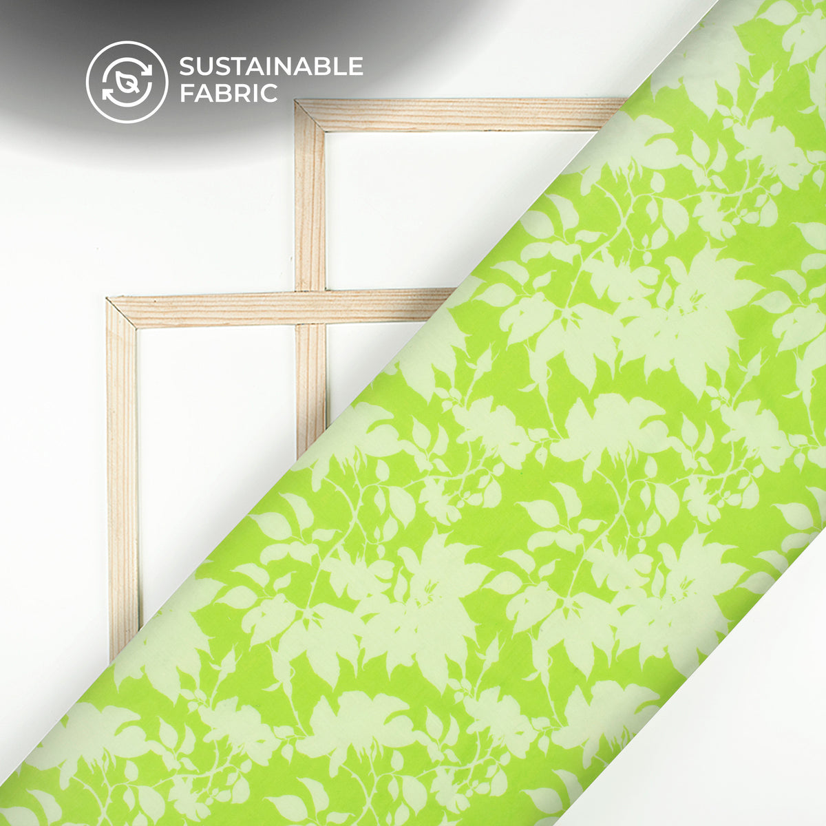 Lime Green Floral Digital Print Pure Cotton Mulmul Fabric