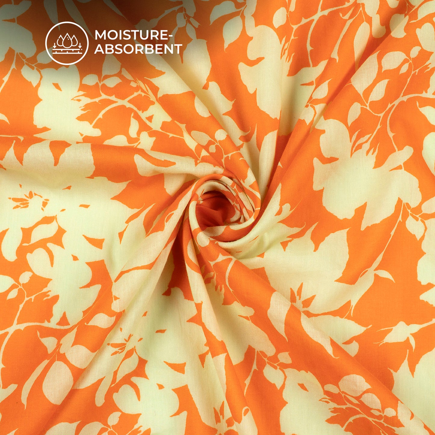 Tangerine Orange Floral Digital Print Pure Cotton Mulmul Fabric
