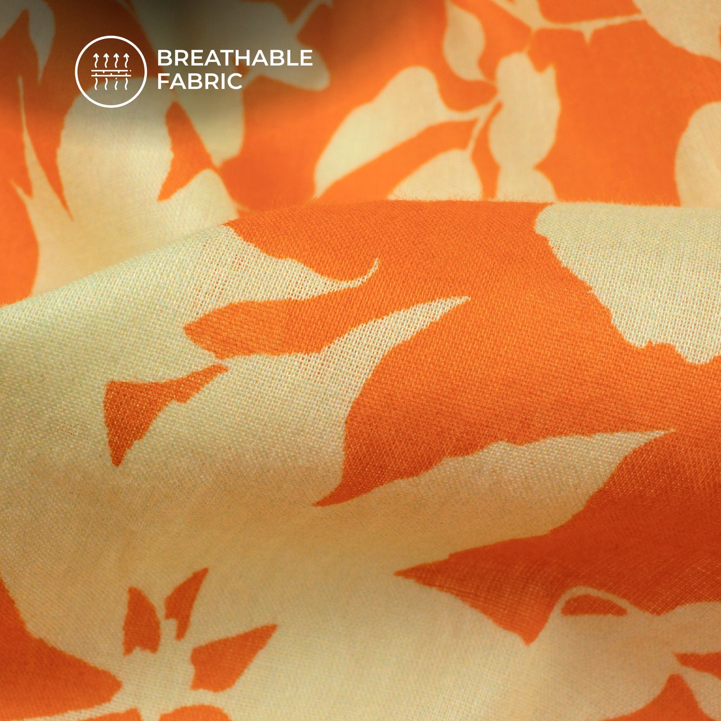 Tangerine Orange Floral Digital Print Pure Cotton Mulmul Fabric