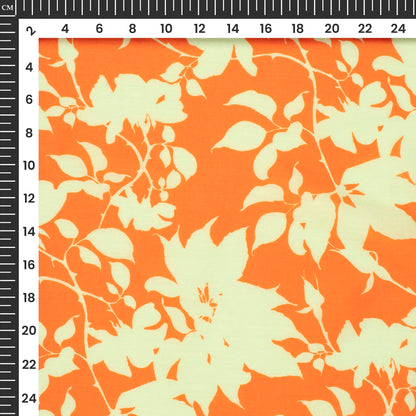 Tangerine Orange Floral Digital Print Pure Cotton Mulmul Fabric