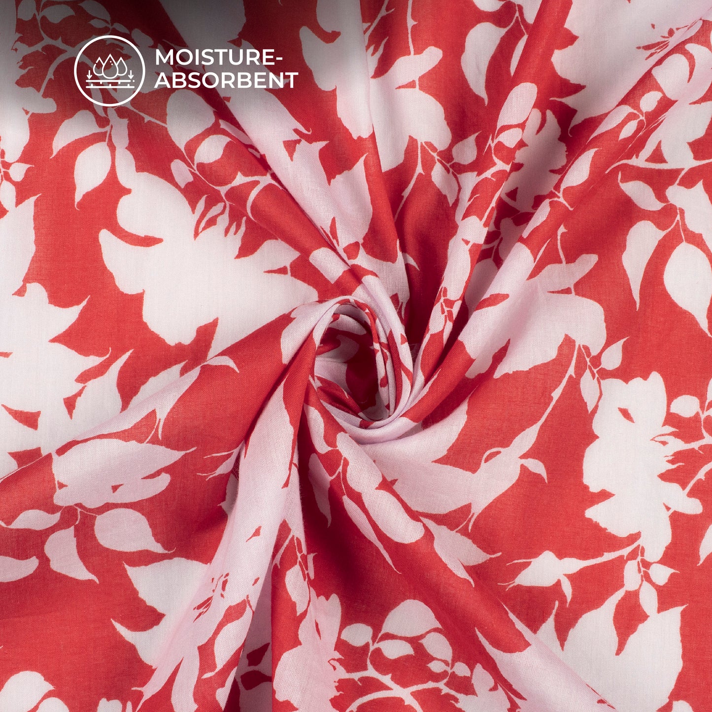 Rose Red Floral Digital Print Pure Cotton Mulmul Fabric