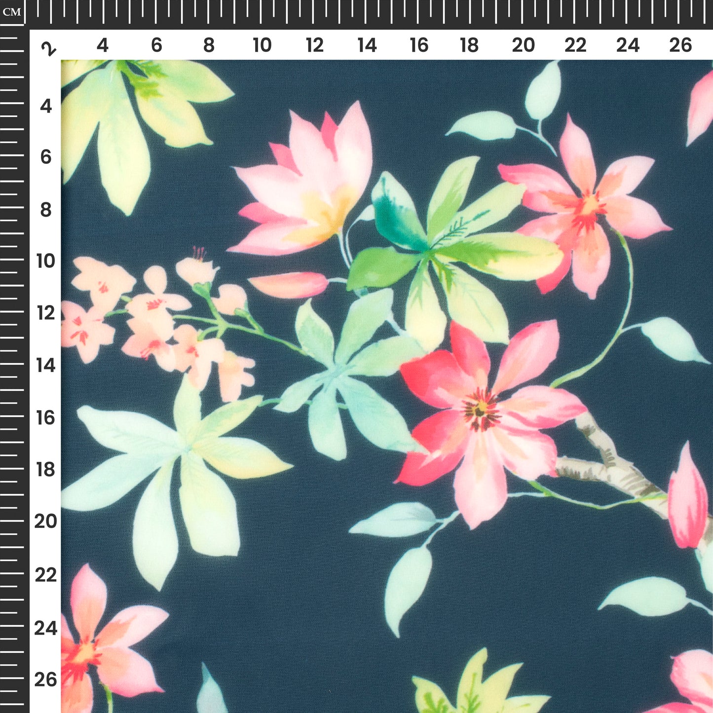 Navy Blue Floral Digital Print Georgette Fabric