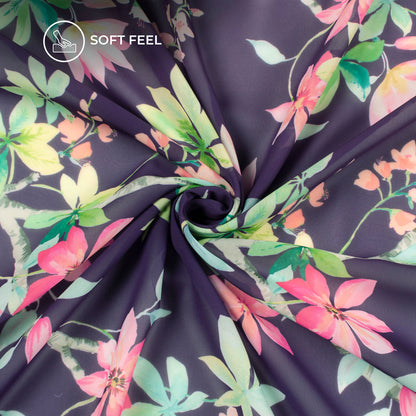 Purple Floral Digital Print Georgette Fabric