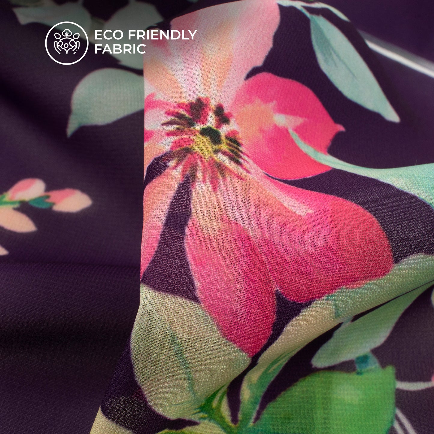 Purple Floral Digital Print Georgette Fabric