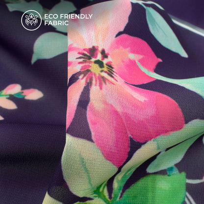 Purple Floral Digital Print Georgette Fabric