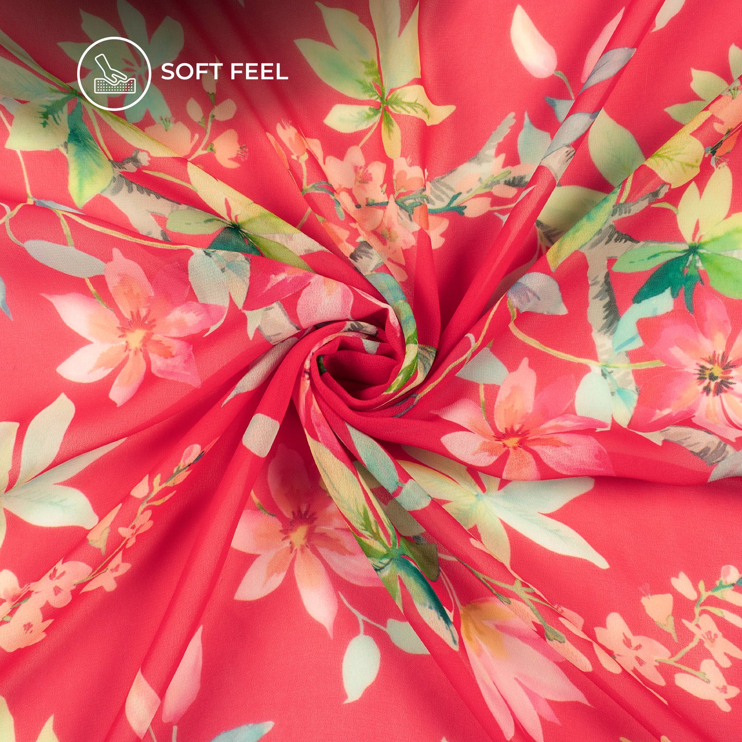 Pink Floral Digital Print Georgette Fabric