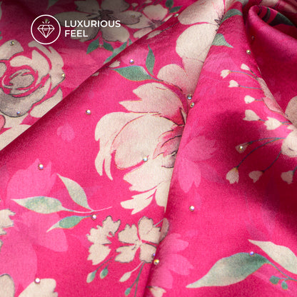 Spring Blossom Digital Print Premium Swarovski Hand Work Japan Satin Fabric