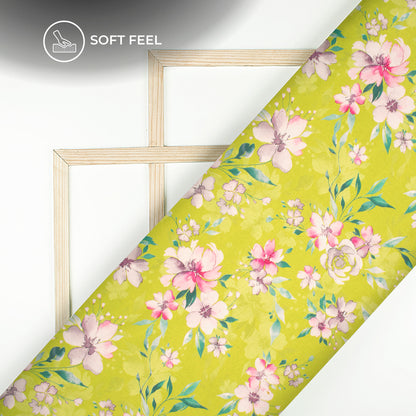 Exotic Floral Digital Print Japan Satin Fabric