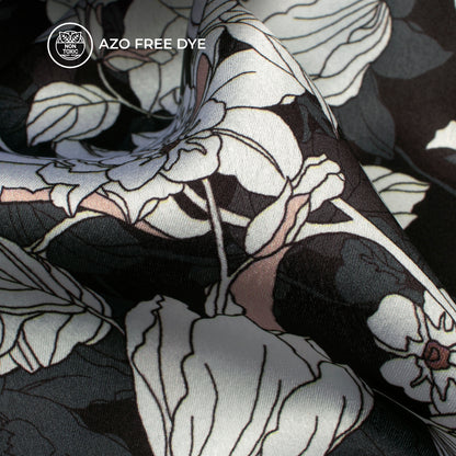 Premium Black Floral Digital Print Japan Satin Fabric