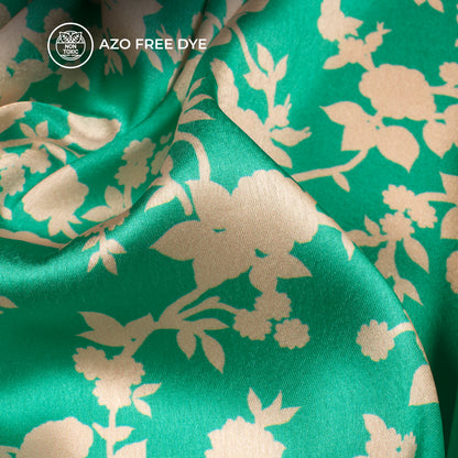 Charming Green Floral Digital Print Japan Satin Fabric