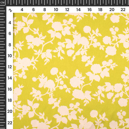 Charming Yellow Green Floral Digital Print Japan Satin Fabric