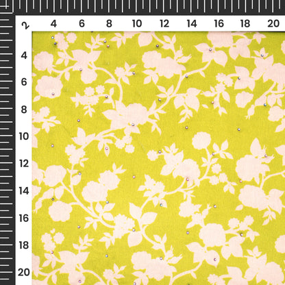 Floral Fantasia Digital Print Premium Swarovski Handwork Japan Satin Fabric