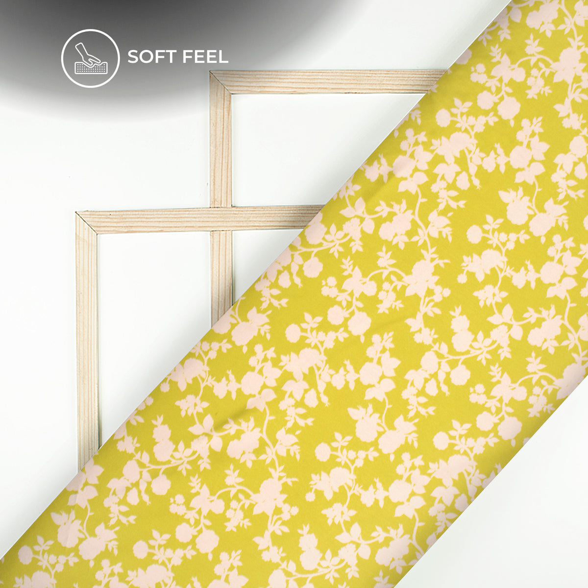 Charming Yellow Green Floral Digital Print Japan Satin Fabric