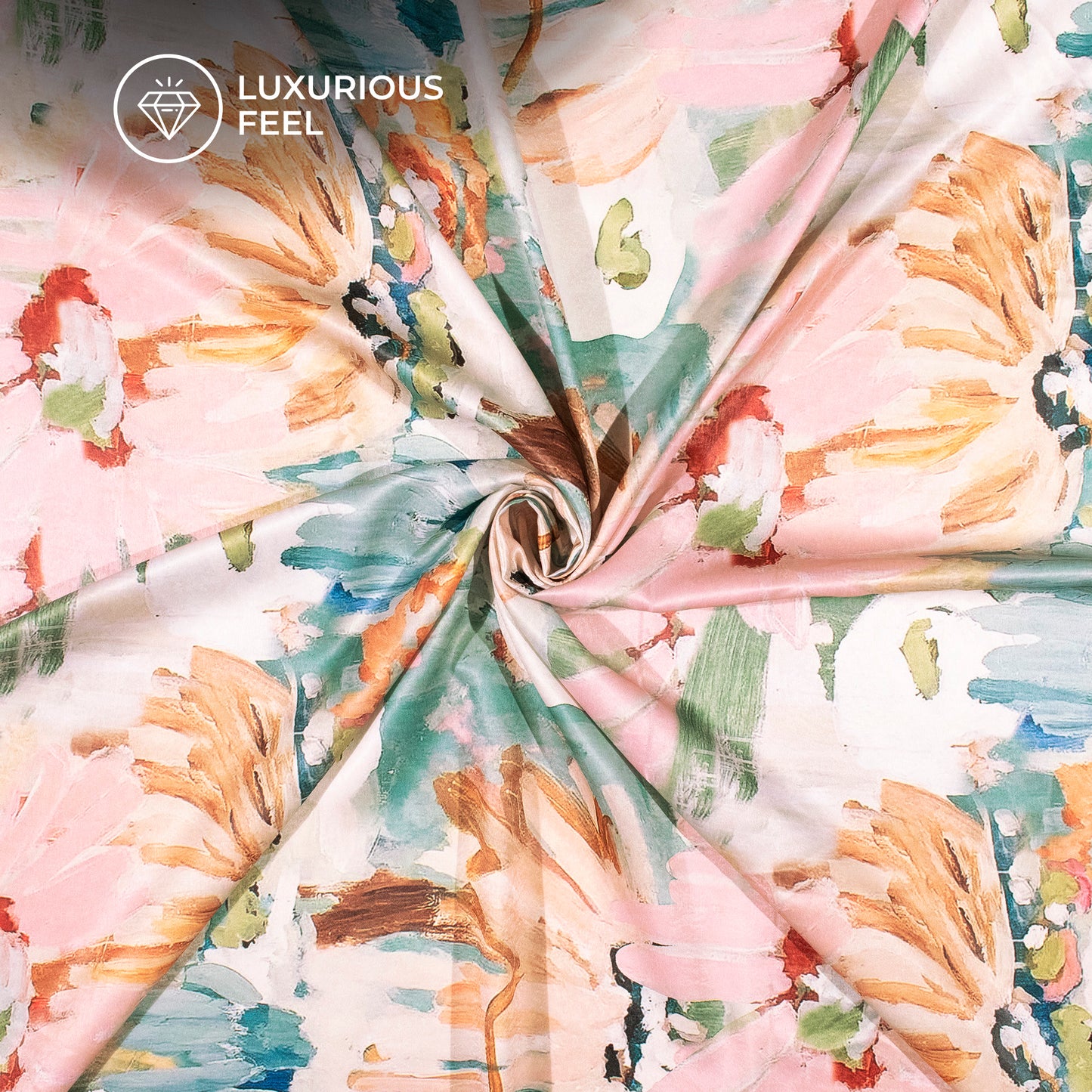 Floral Digital Print On Luxurious Lush Satin Fabric