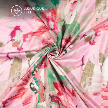 Floral Digital Print On Luxurious Lush Satin Fabric
