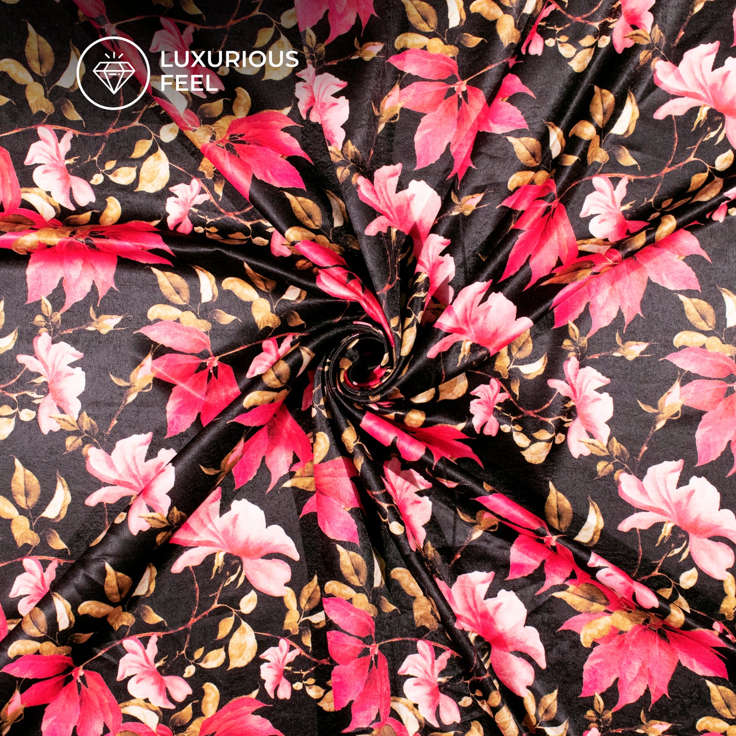 Vintage Floral Magic On Digital Print Lush Satin Fabric