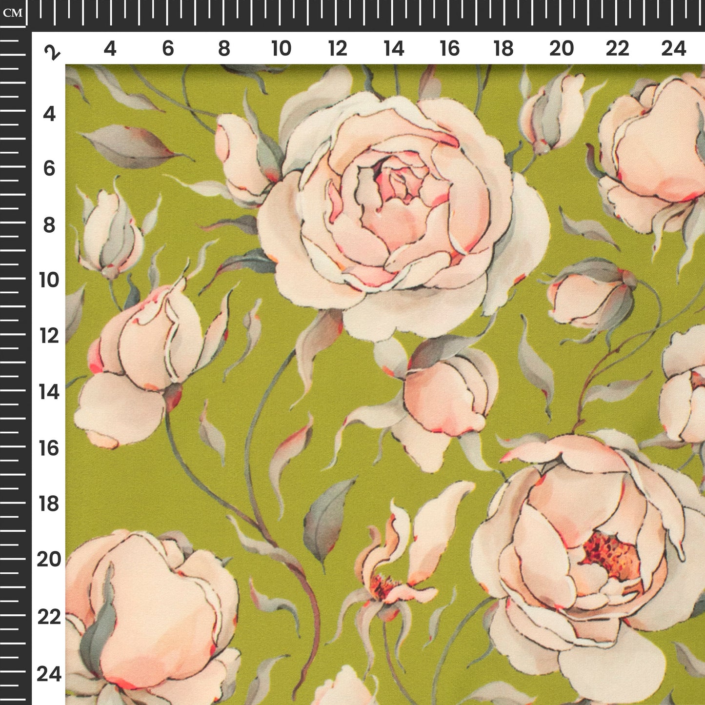 Olive Green Digital Print Modal Satin Fabric