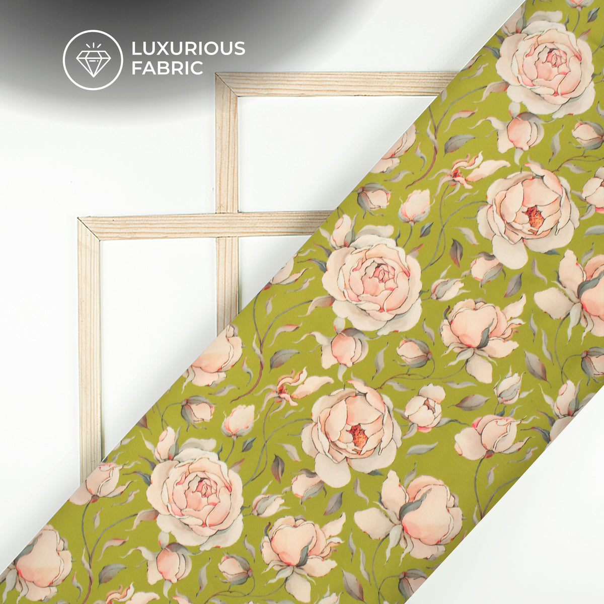 Olive Green Digital Print Modal Satin Fabric