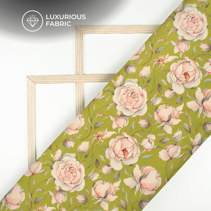 Olive Green Digital Print Modal Satin Fabric