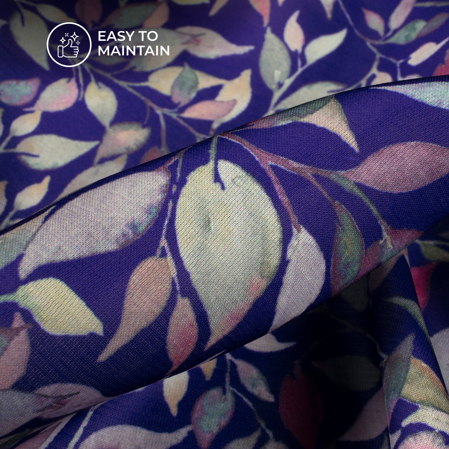 Royal Blue Leaf Digital Print Modal Satin Fabric