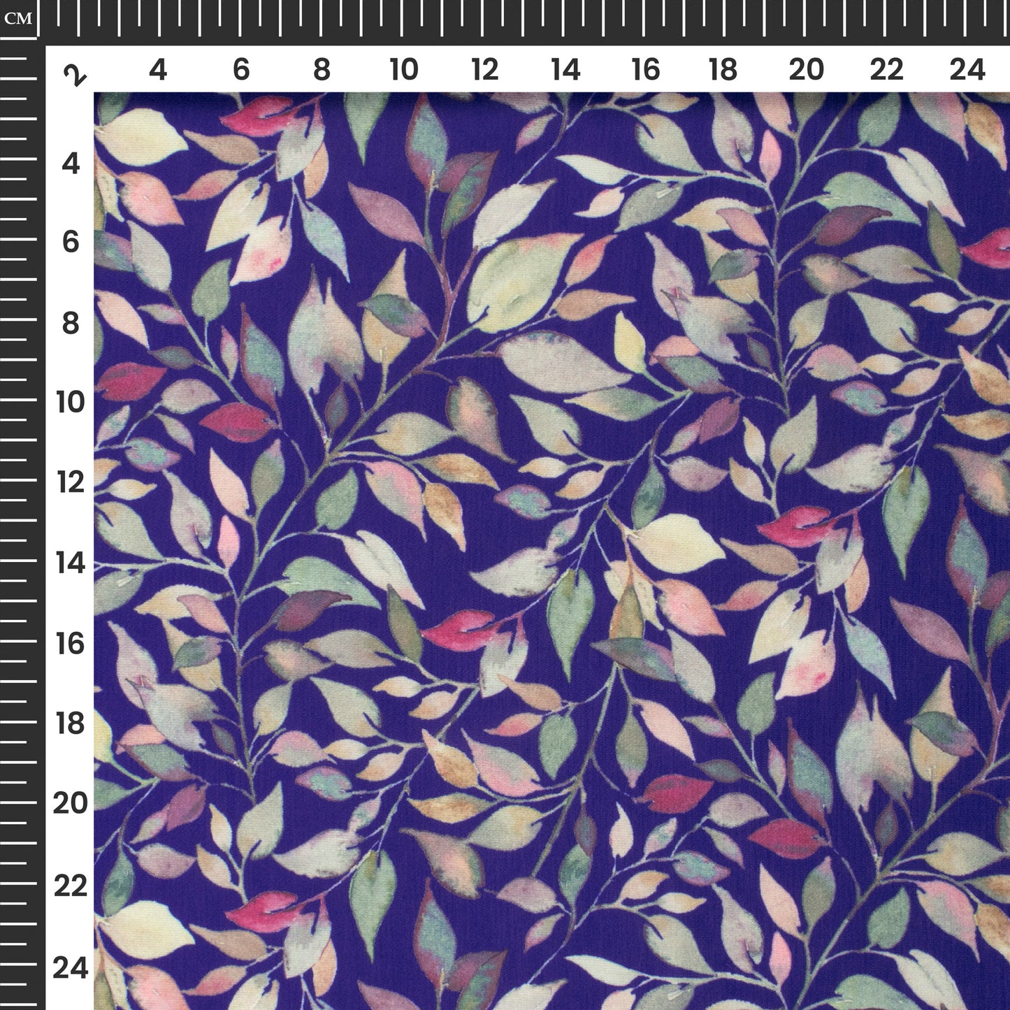 Royal Blue Leaf Digital Print Modal Satin Fabric