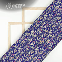 Royal Blue Leaf Digital Print Modal Satin Fabric