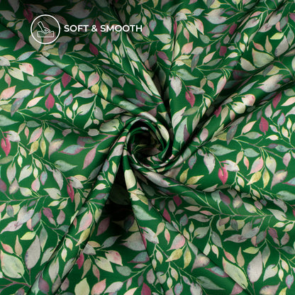 Green Leaf Digital Print Modal Satin Fabric