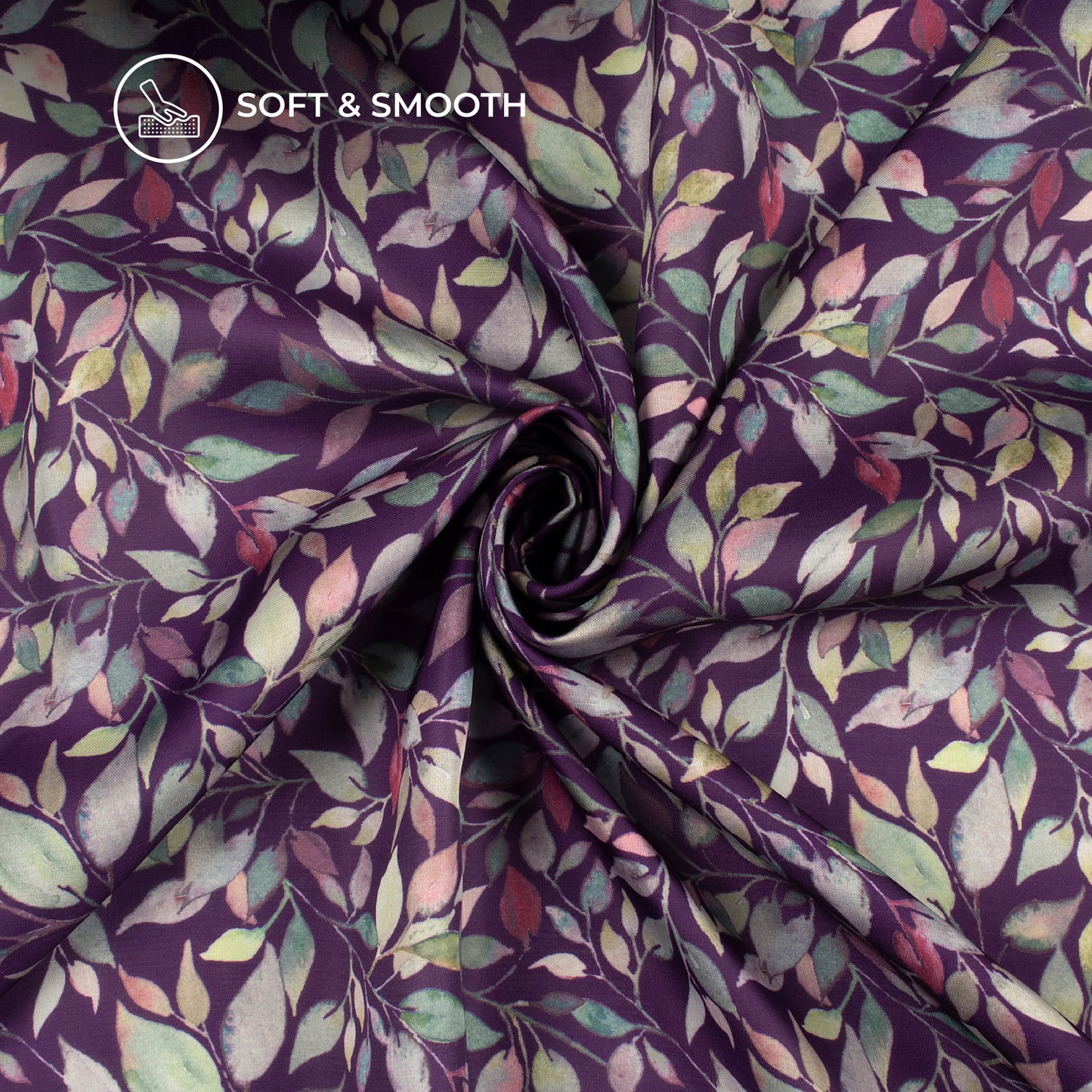 Purple Leaf Digital Print Modal Satin Fabric