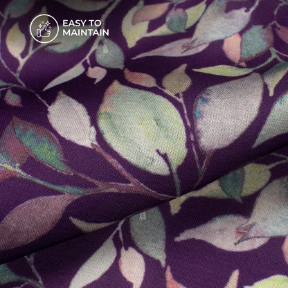 Purple Leaf Digital Print Modal Satin Fabric