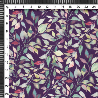 Purple Leaf Digital Print Modal Satin Fabric