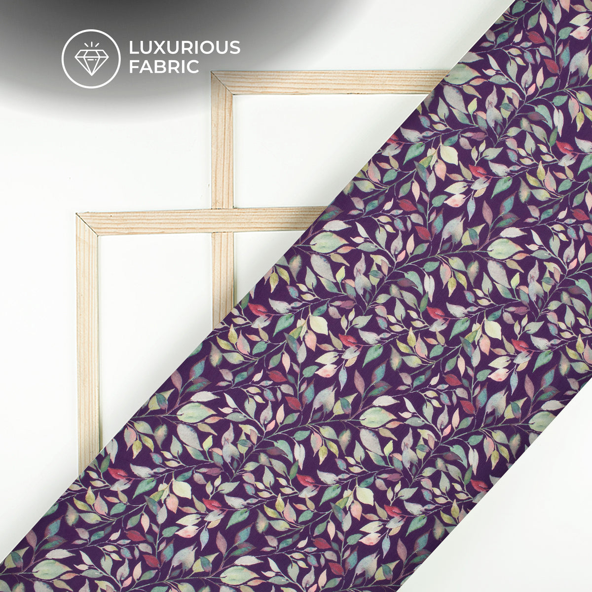 Purple Leaf Digital Print Modal Satin Fabric