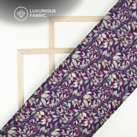 Purple Leaf Digital Print Modal Satin Fabric