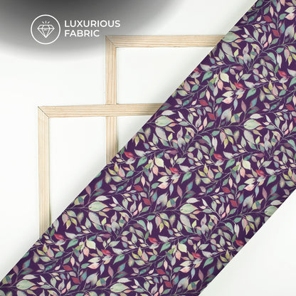 Purple Leaf Digital Print Modal Satin Fabric