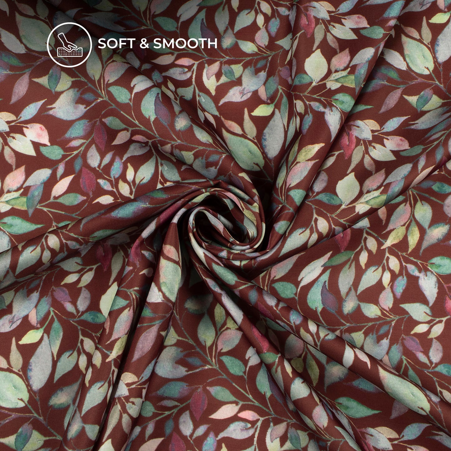 Sepie brown Leaf Digital Print Modal Satin Fabric