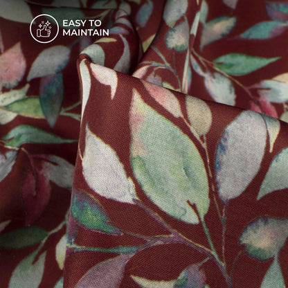 Sepie brown Leaf Digital Print Modal Satin Fabric