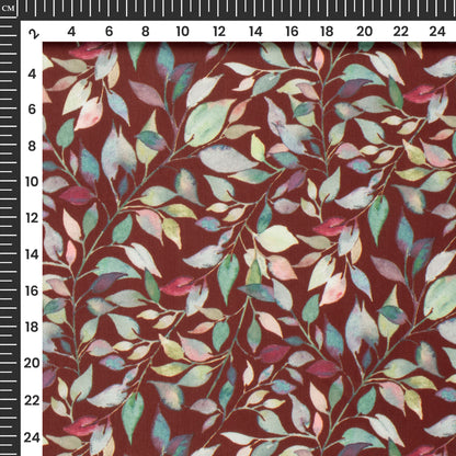 Sepie brown Leaf Digital Print Modal Satin Fabric