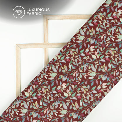 Sepie brown Leaf Digital Print Modal Satin Fabric